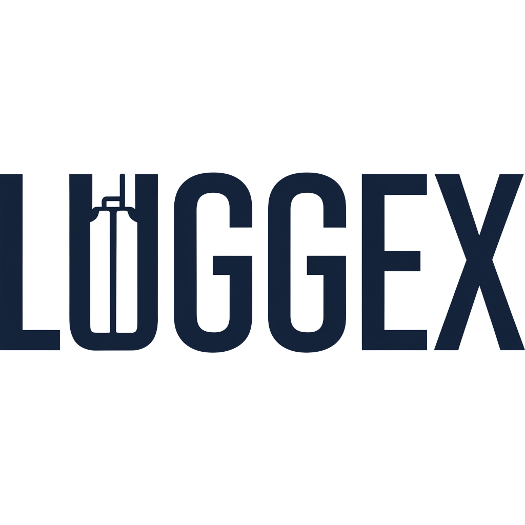 The image shows the Luggex logo, a minimalist text-based logo in a dark navy color.